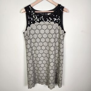Hazel Anthropologie Gray Wool Blend Shift Dress with Black Sequins Size L #693
